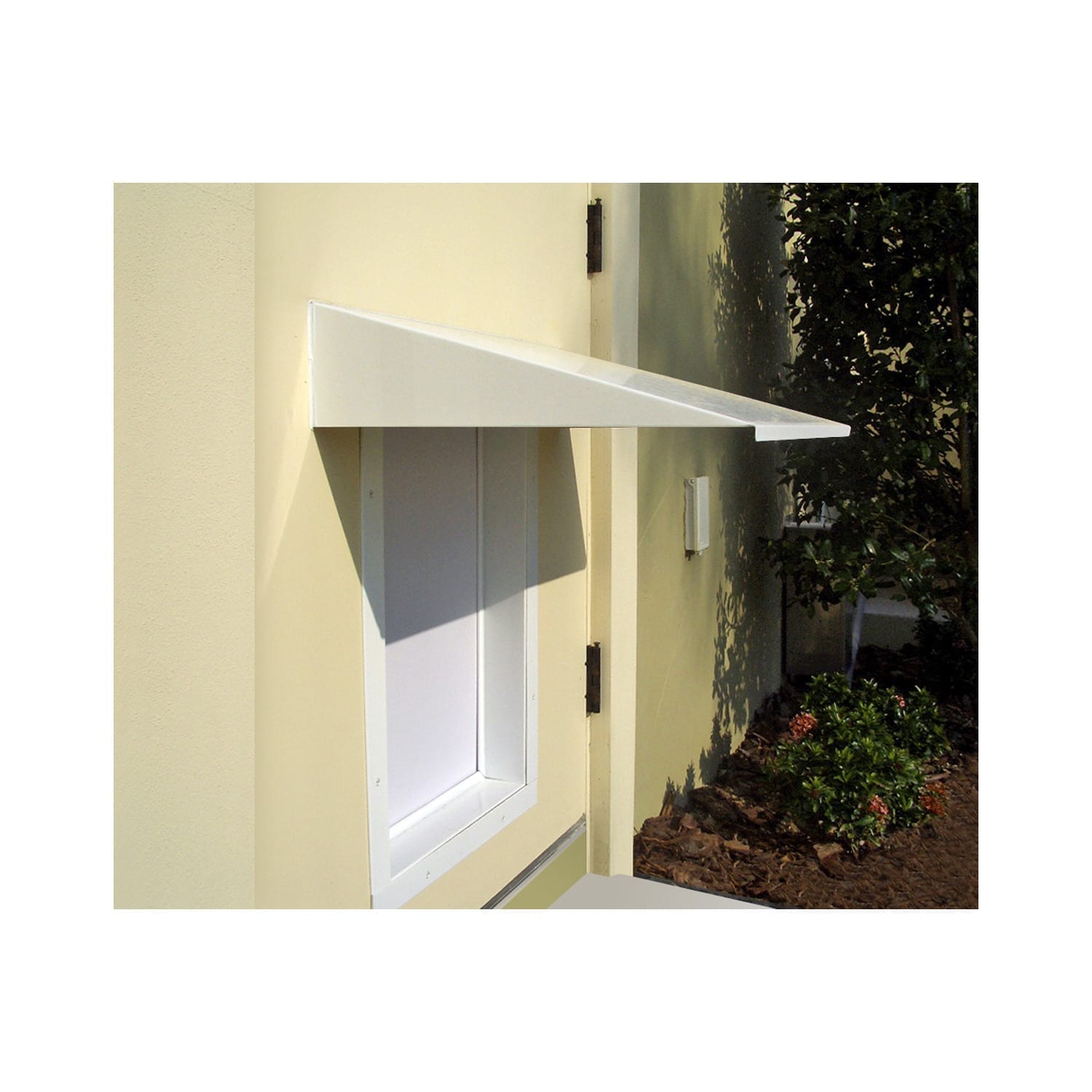 PlexiDor Dog Door Awning in white attached to structure