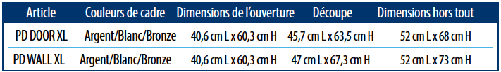 PlexiDor extra large size chart French