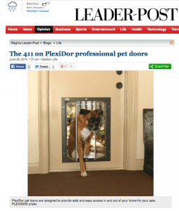 PlexiDor dog doors and cat doors featured in the Regina Leader Post