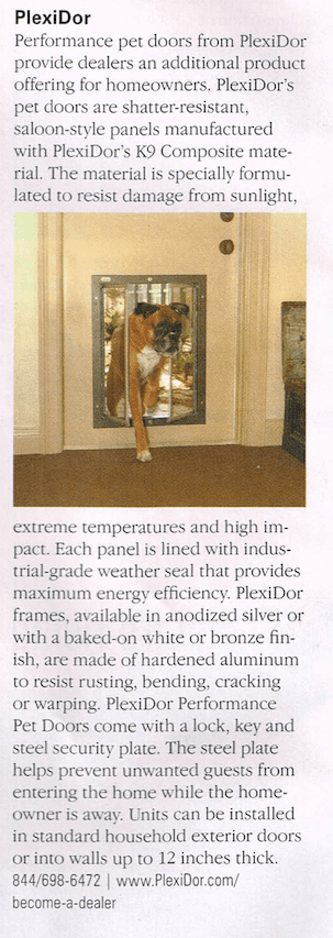 PlexiDor pet doors in Window and Door Magazine