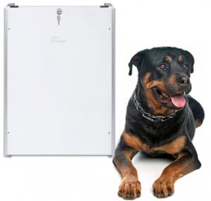 PlexiDor dog door with mounted sliding track and security plate. Extra Large. 